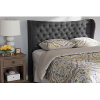 Baxton Studio BBT6631-Dark Grey-King HB Cadence Modern and Contemporary Dark Grey Fabric Button-Tufted King Size Winged Headboard